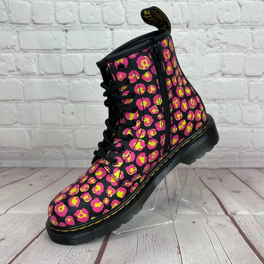 Dr. Martens 1460 Pink Leopard Hydro Leather Lace Up Boots Girls Youth Size 3
